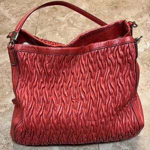 Coach Watermelon / Coral Textured Leather Shoulder Hobo